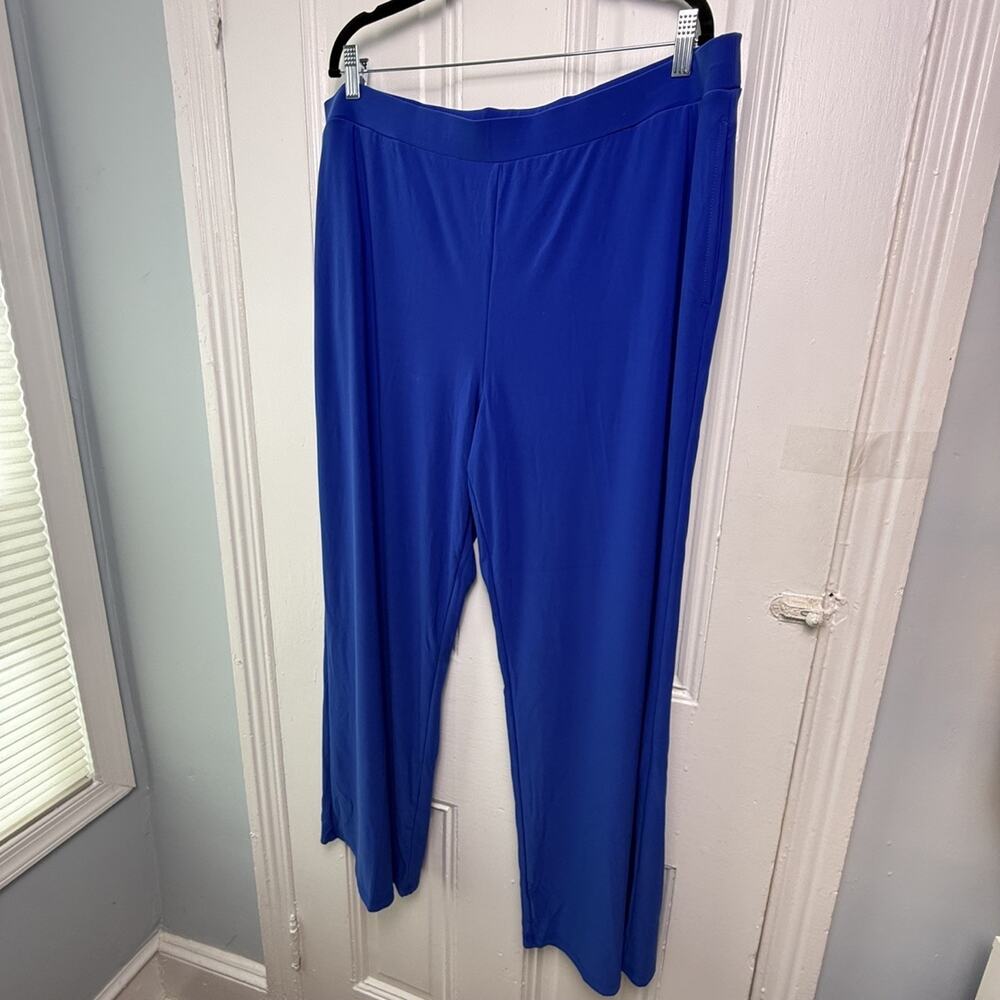 Susan Graver Luxe Wide Leg Pants Womens 1X Blue Flowy Comfortable NWOT